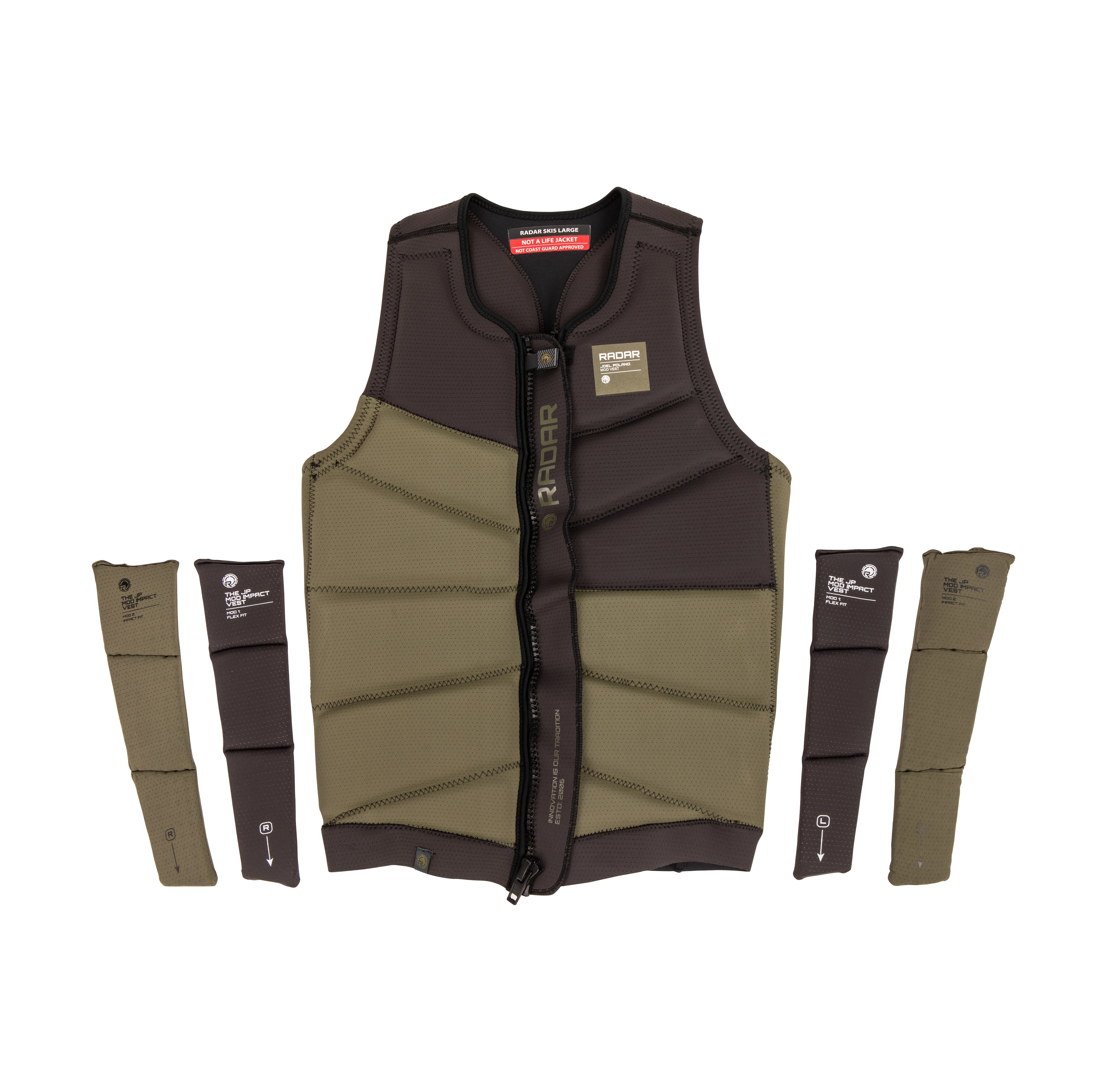 RADAR-LIFE-JACKET-JP-MOD-GREEN-IMPACT-2027-FRONT-WITH-PADS-QUAD